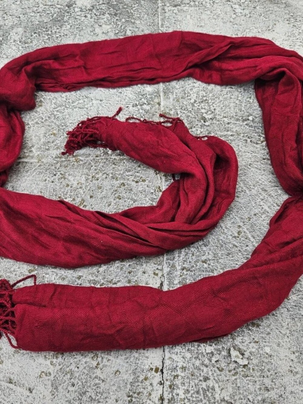 Women Scarf Red Scarf with Tassels and Textured Pattern 100% Rayon Long Scarf